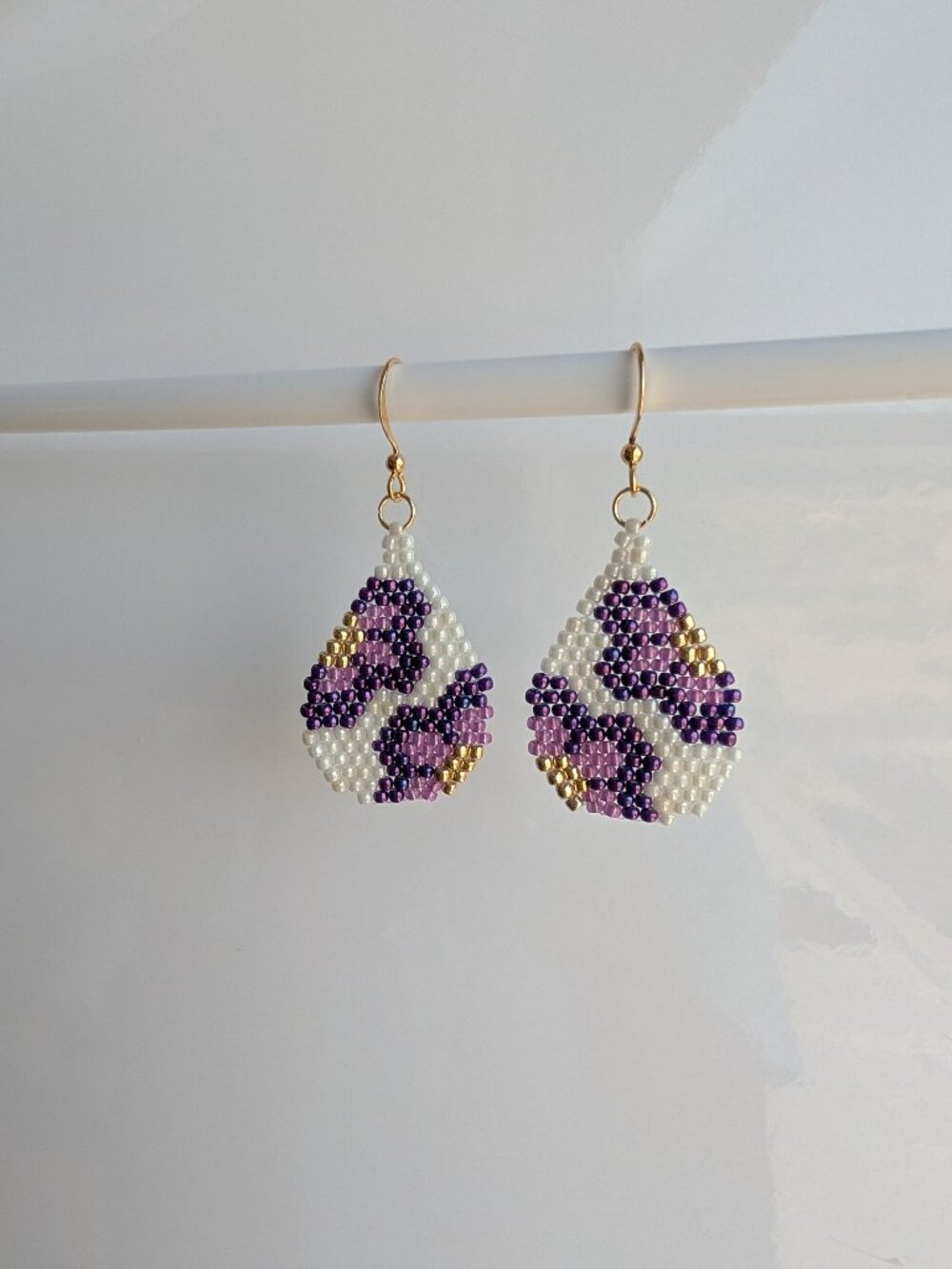 Handcrafted Floral, Pear-shaped Seed Bead Earrings